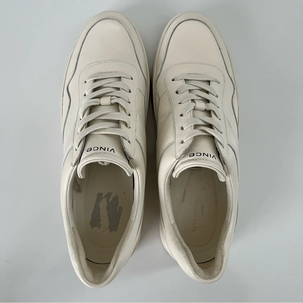VINCE Warren Court Leather Platform Lace Up Sneakers in Milk NEW